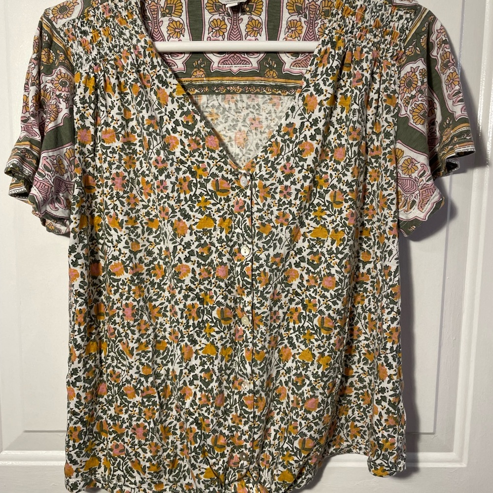 Lucky Brand Boho Floral V-Neck Blouse - Multicolor